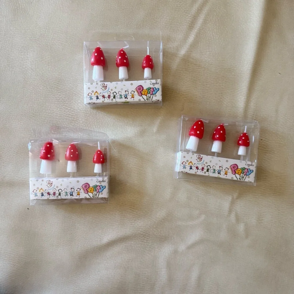 Bundle of 3 Pcs Mushroom Candles Mushroom Birthday Cake Topper
